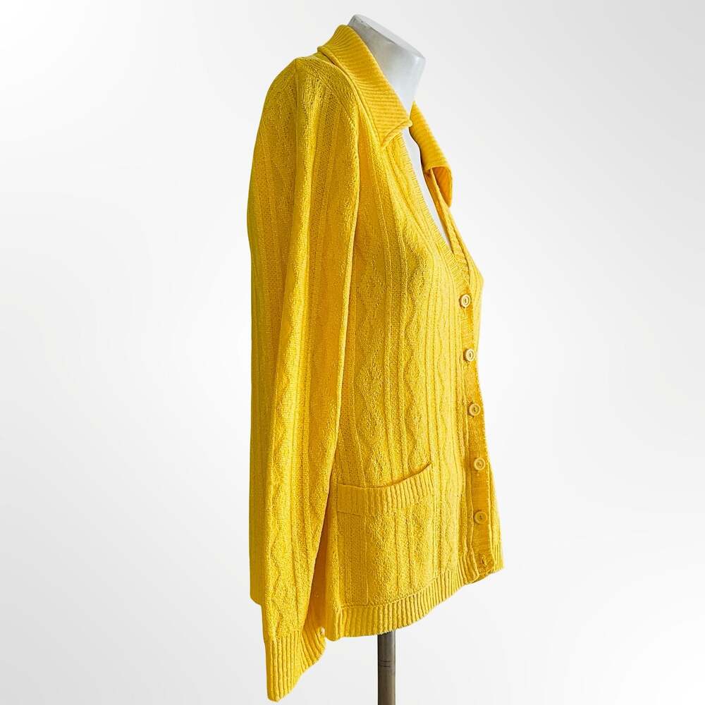 Vintage Yellow Cable Knit Button Cardigan Sweater with Pockets